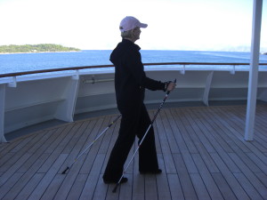 woman walking on a ship